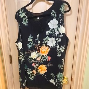 Womens Plus Sz 2X Rose & Olive Floral Sleeveless Shirt